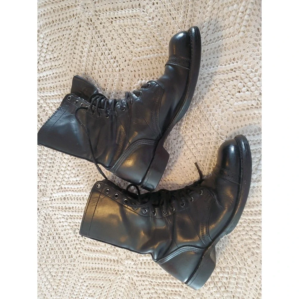 Vtg Corcoran 1500 Jump Boots 9 D black combat military made‎ in USA cap toe
